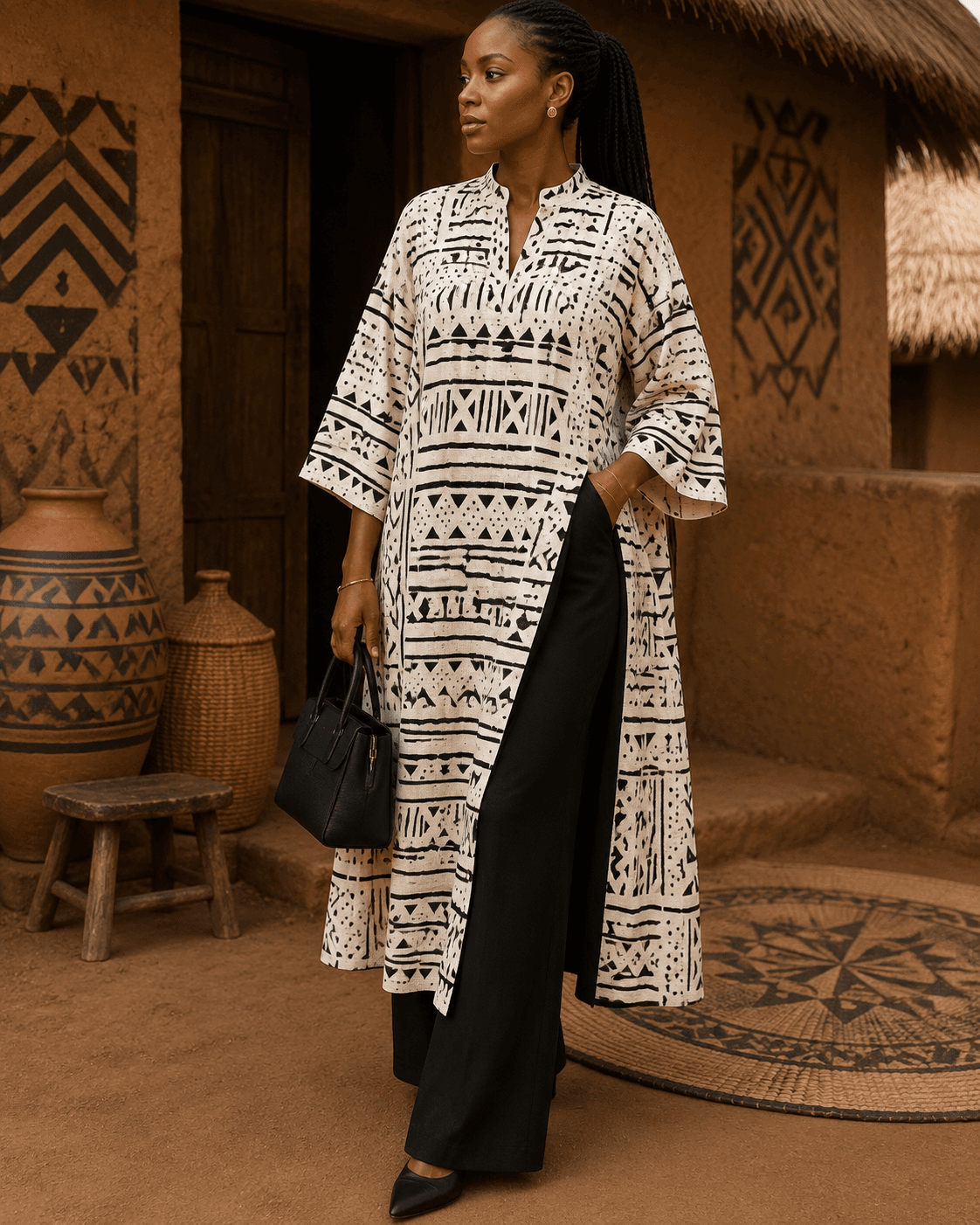 Femme africaine élégante mettant en valeur une perruque Maria Shop